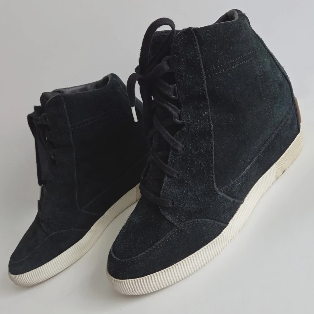 Sorel Out N About Suede Hidden Wedge Sneakers, Size 10